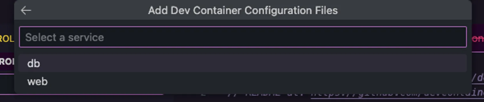 Select service to run compose on dev container