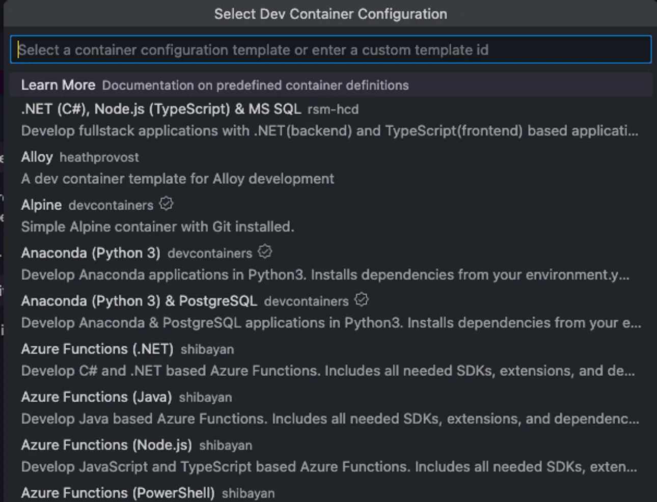 Dev container template